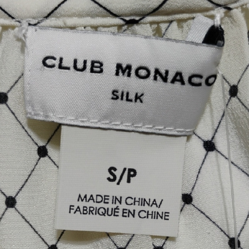 New Club Monaco Popover Silk Tunic Robe Ivory Grid Long Sleeve Tunic Top (BX32) - Picture 2 of 13